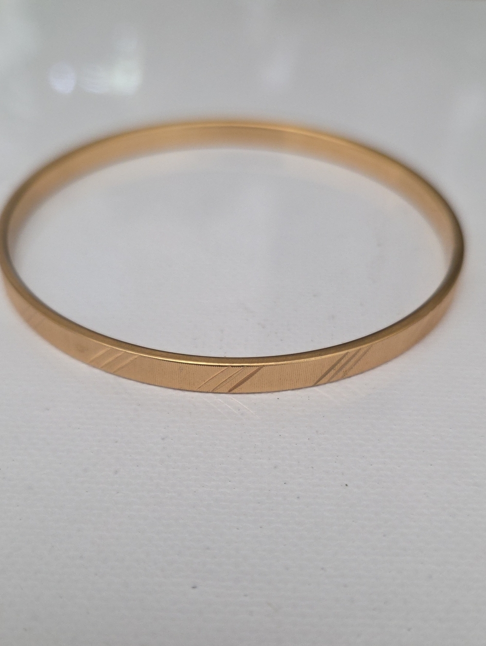 Vintage Monet Gold Tone Bangle Bracelet Thin Etched Diagonal Lines